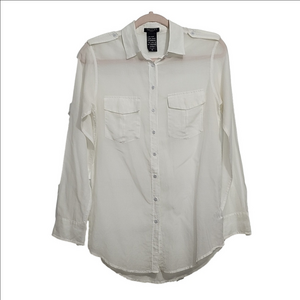 ARITZIA TALULA Ivory silk sheer long sleeve button down shirt